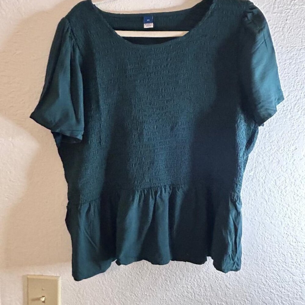 Old Navy Emerald Green Balloon Sleeve Peplum Scrunch Blouse Size 2X